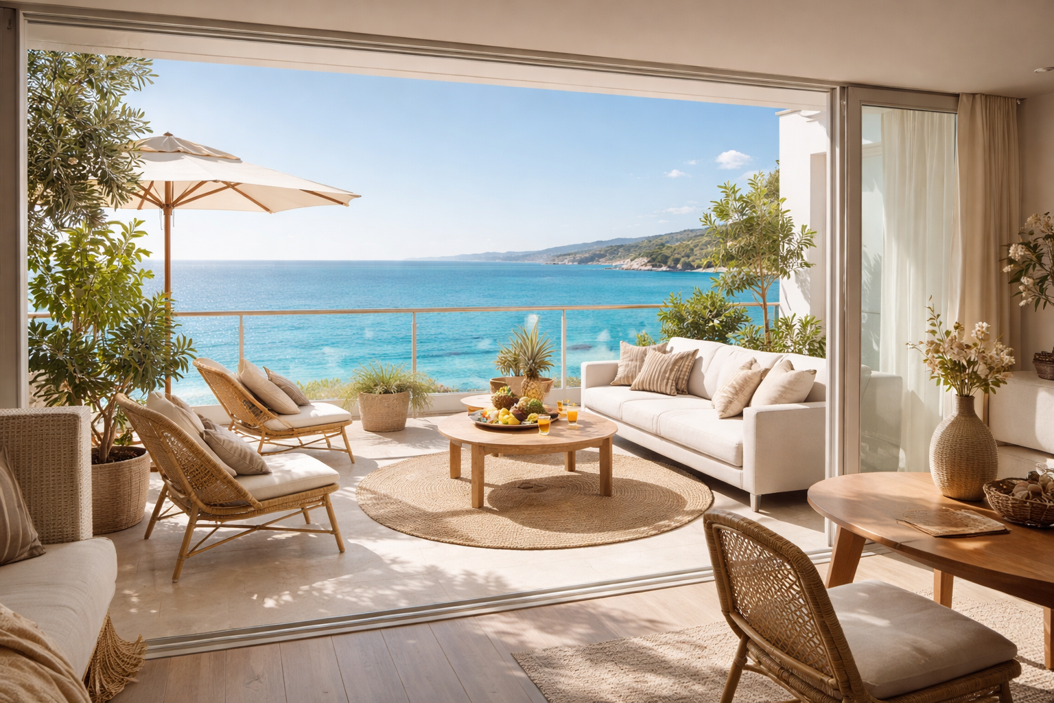 Luxurious seaside terrace with ocean view